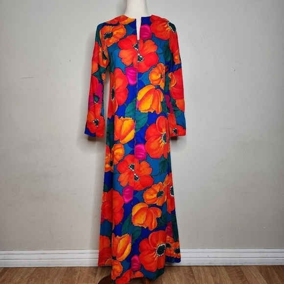 Vintage Mid Century Mod 60s Handmade Floral Maxi Dress Size‎ Small - Picture 4 of 15